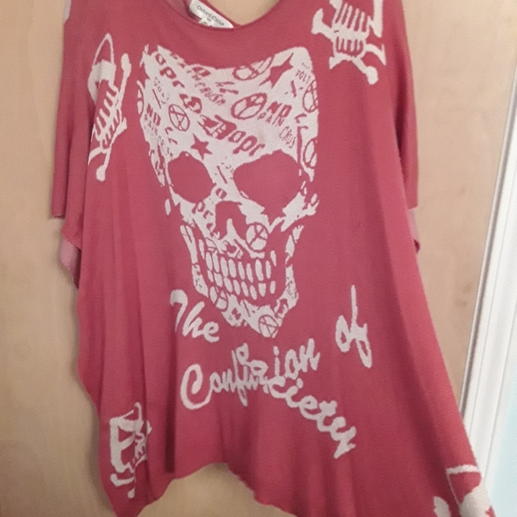 Orange Skull Boho Poncho Tunic Society Peace - Picture 5 of 7